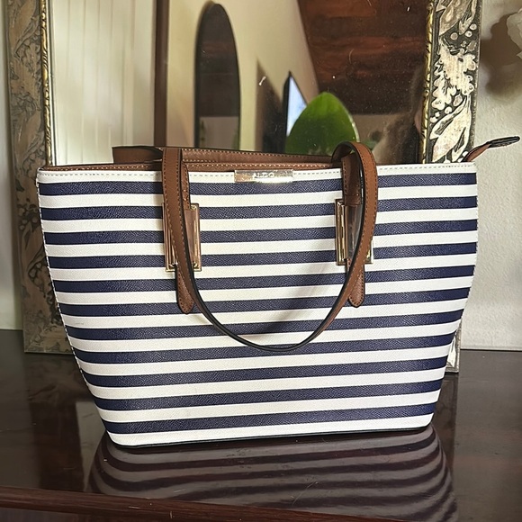 Aldo Vegan Leather Nautical Stripe Shoulder Bag Women Old Money Classic Preppy - Picture 1 of 11